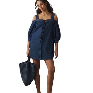 Anthropologie‎ Denim Button Front Mini Dress Size Medium